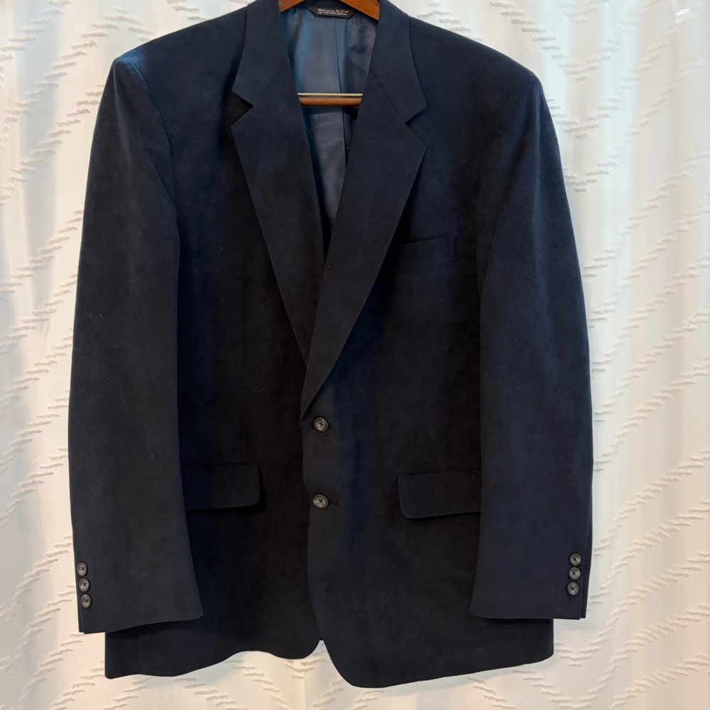 Golden House by Kingsridge Mens Navy Blue Ultrasuede Two Button Blazer